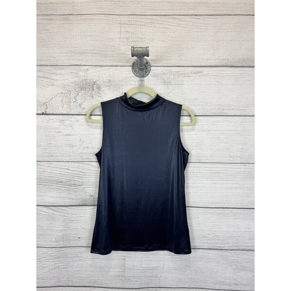 Halogen Women's Metallic Midnight Blue Mock Neck Sleeveless Top Size Medium
